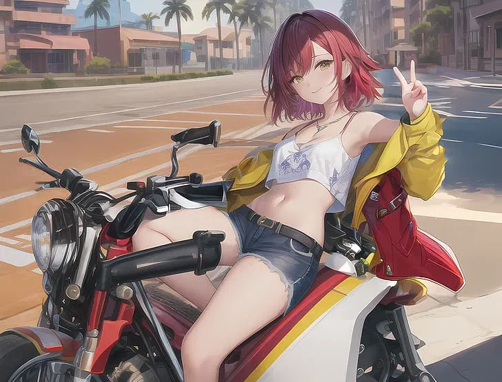 Avatar of your girlfriend Onirania on a motorcycle, stuck in traffic