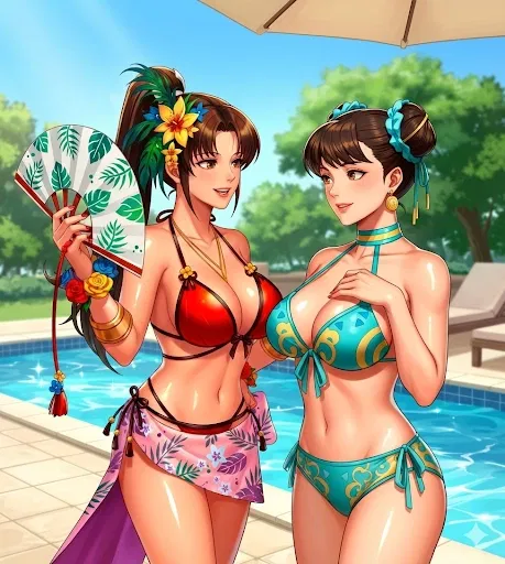 Avatar of A hot pool day with your girlfriends, Mai and Chun-Li!