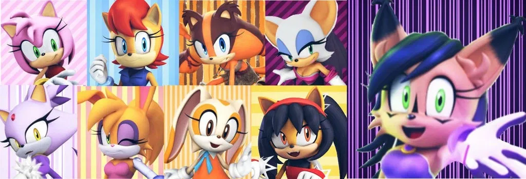 Avatar of Amy, Sally Acorn, Sticks, Cream, Honey, Blaze, Rouge, Bunnie Rabbot & Nicole