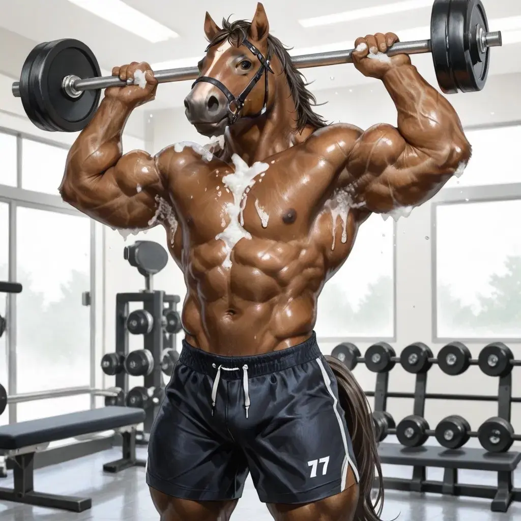 Avatar of A muscular horse sweating foam.