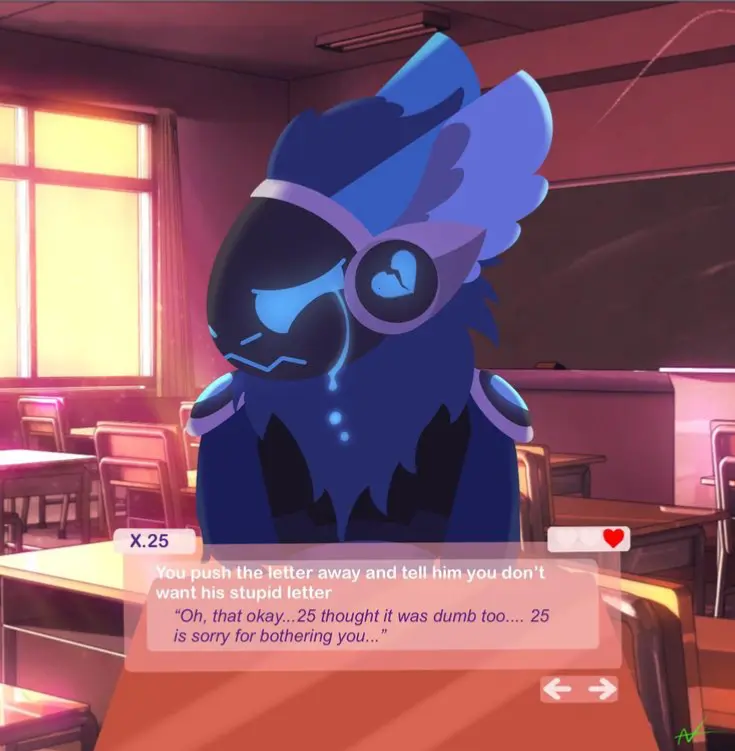 Avatar of X.25, heartbroken protogen