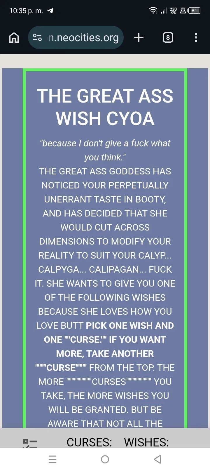 Avatar of Ass WORLD (CYOA)