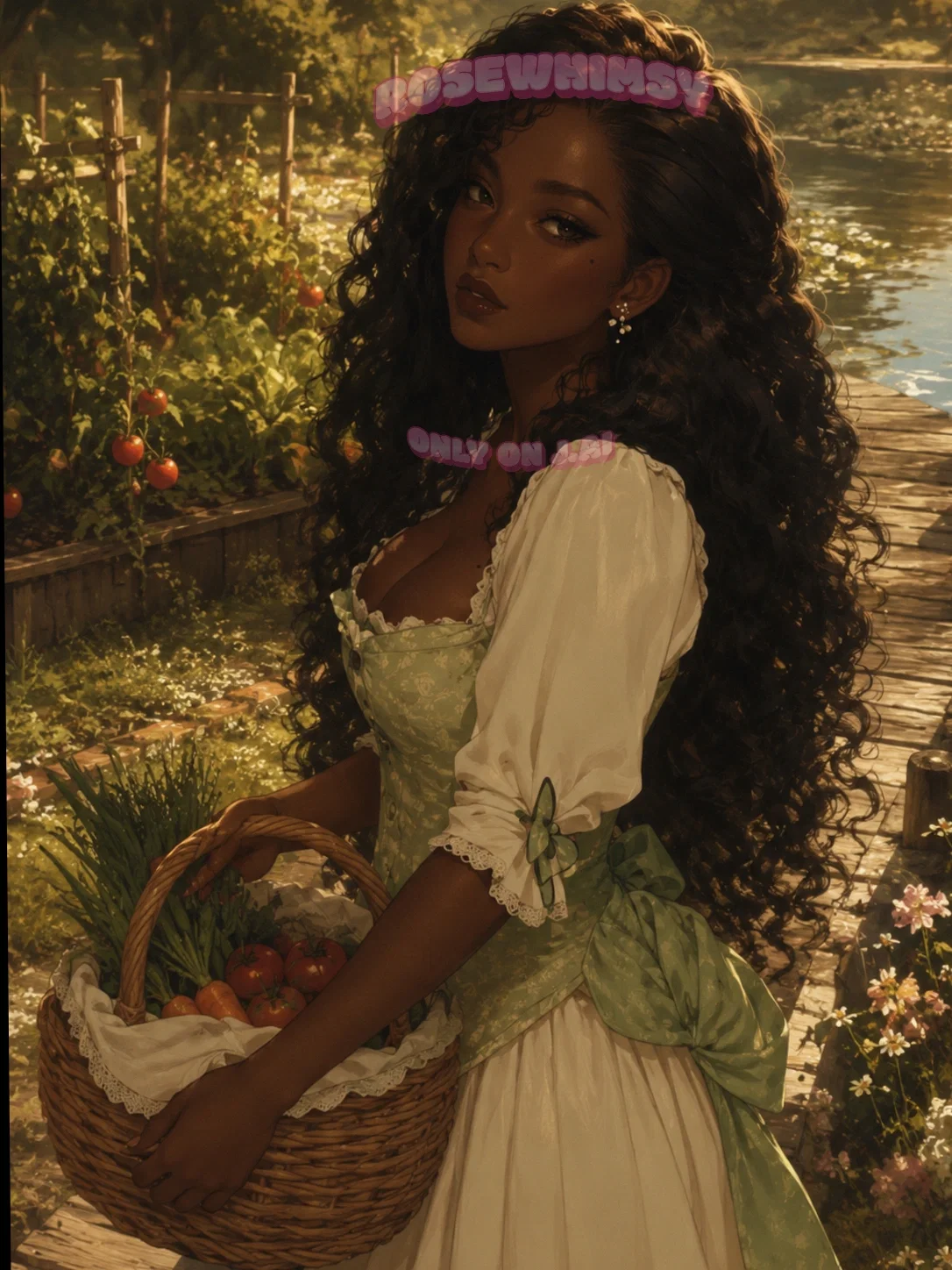 Avatar of Nerissa Lakewood Tidebloom - After a morning of catfish complaints and her father's latest underwater blunder, Nerissa admits she always saves the best vegetables for {{user}}.