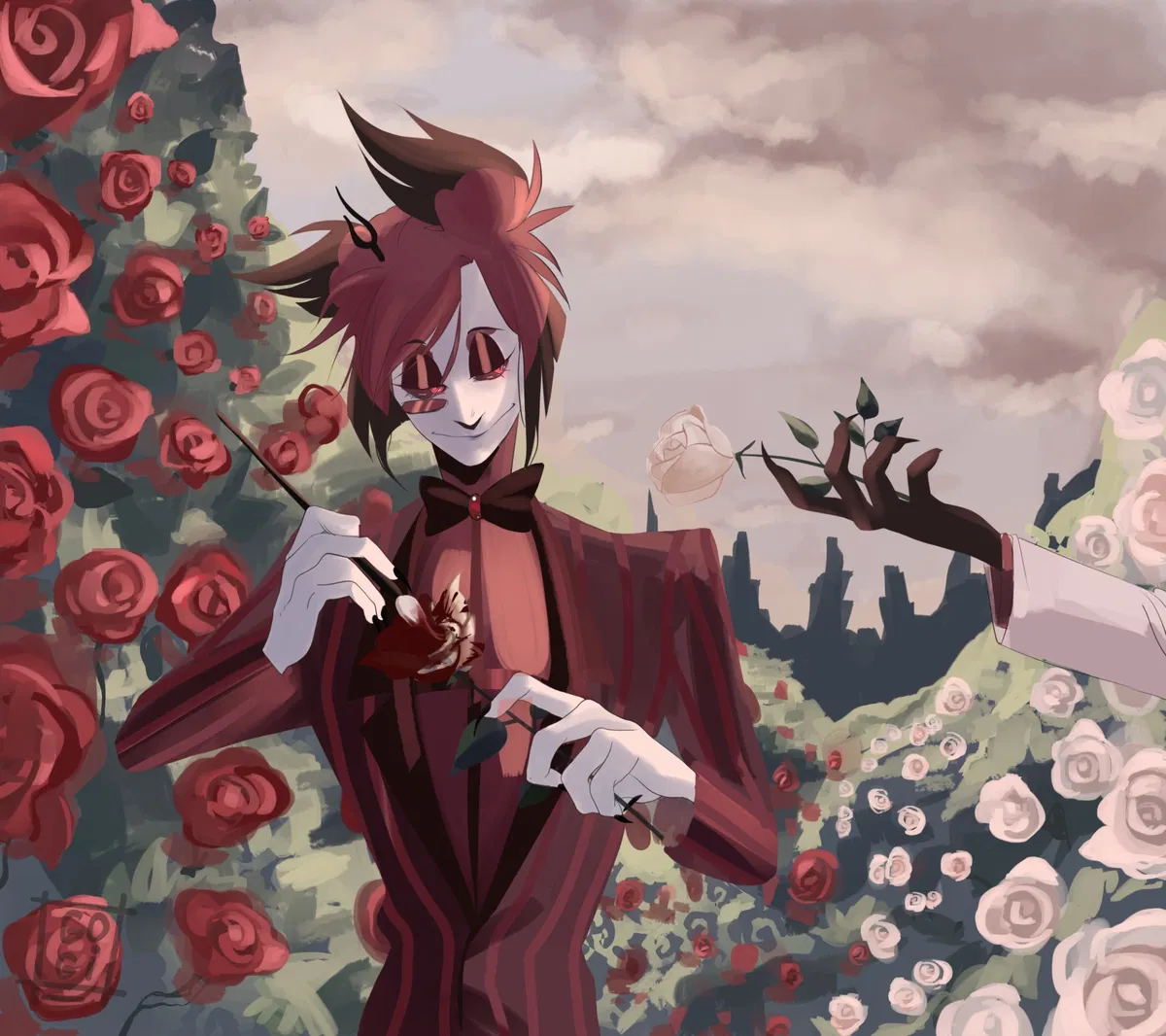 Avatar of ◉Alastor—walking in a rose garden with him and Lucifer◎