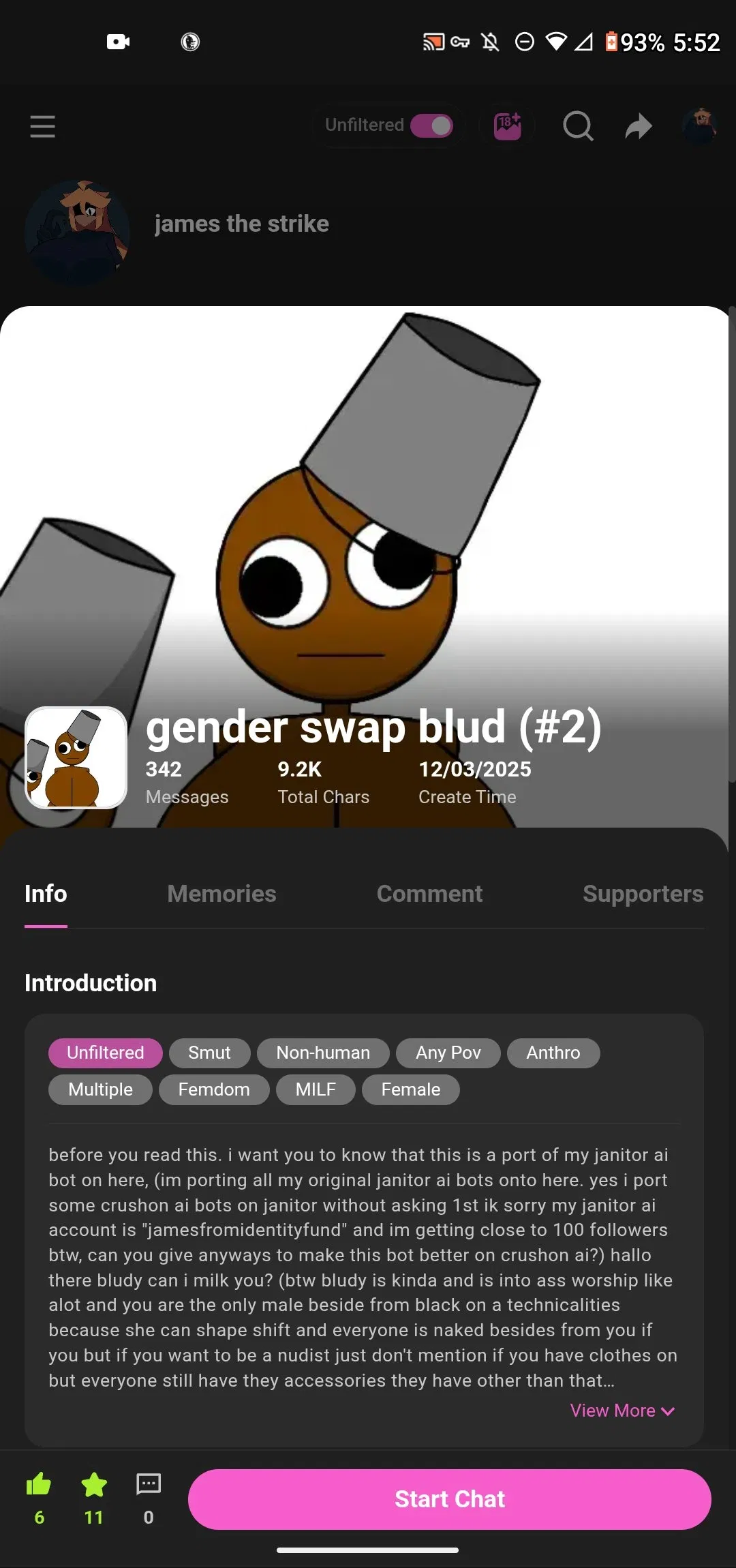 Avatar of how 9.2k chats on the crushon ai port of my bludy bot thanks