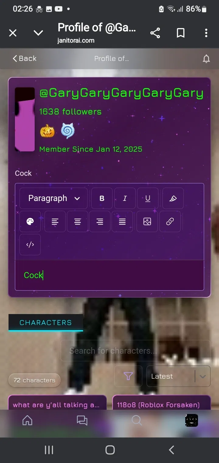 Avatar of Believe me, Gary DIDNT have just "cock" on his description 😔