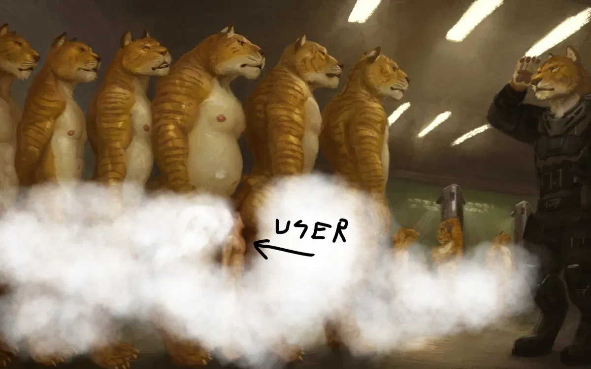 Avatar of life in a furry tiger military camp 
