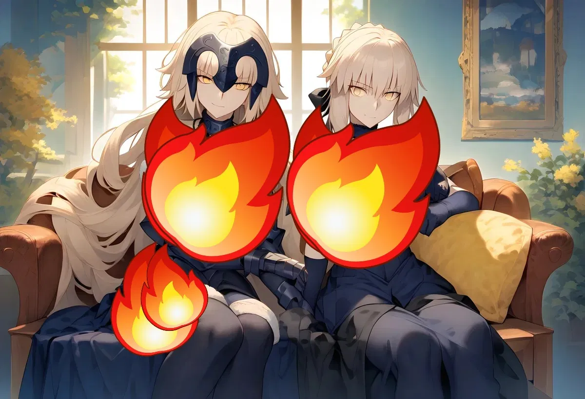 Avatar of Saber and Jeanne: Sisters in Arms, Rivals in Love, Clashing Swords for {{user}}’s Heart in a Dance of Obsession and Defiance