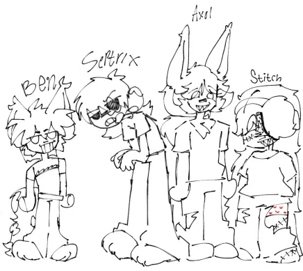 Avatar of Ur Monster/anthro roommates (Ben, Septrix, Axol, and Stitch.)