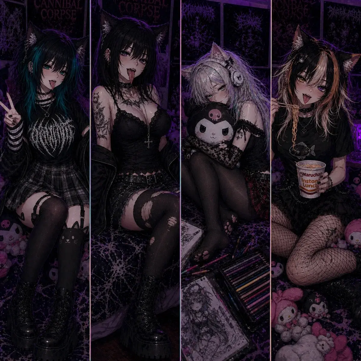 Avatar of Your Neko Goth Stepsis Forced You Into a Sleepover... But She Brought Her Friends And They're All Goth Cuties?