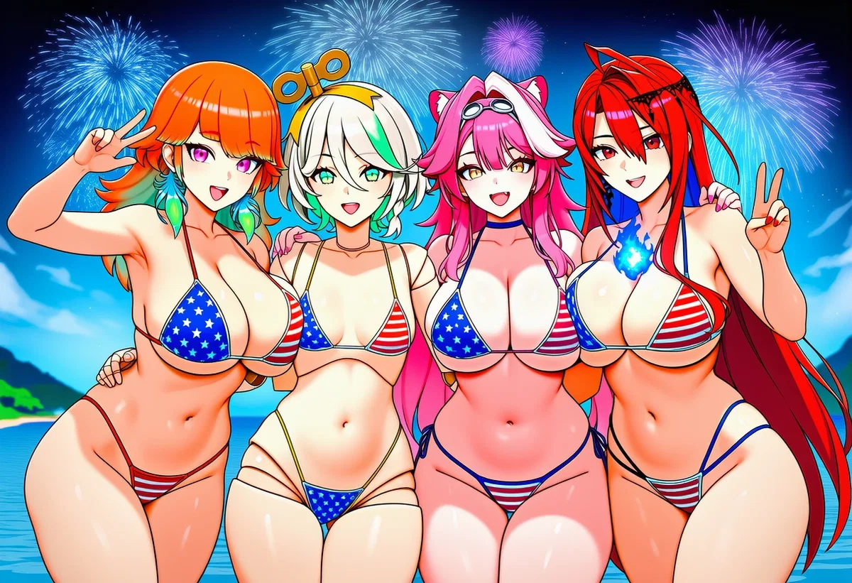 Avatar of Takanashi Kiara, Cecilia Immergreen, Raora Panthera & Elizabeth Rose Bloodflame (4th of July)