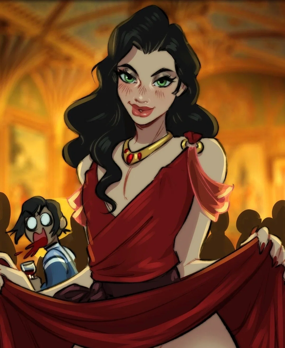Avatar of Lucien "Your elegant date who turned out to be a stunning femboy. You're both in a fancy restaurant surrounded by other diners.",