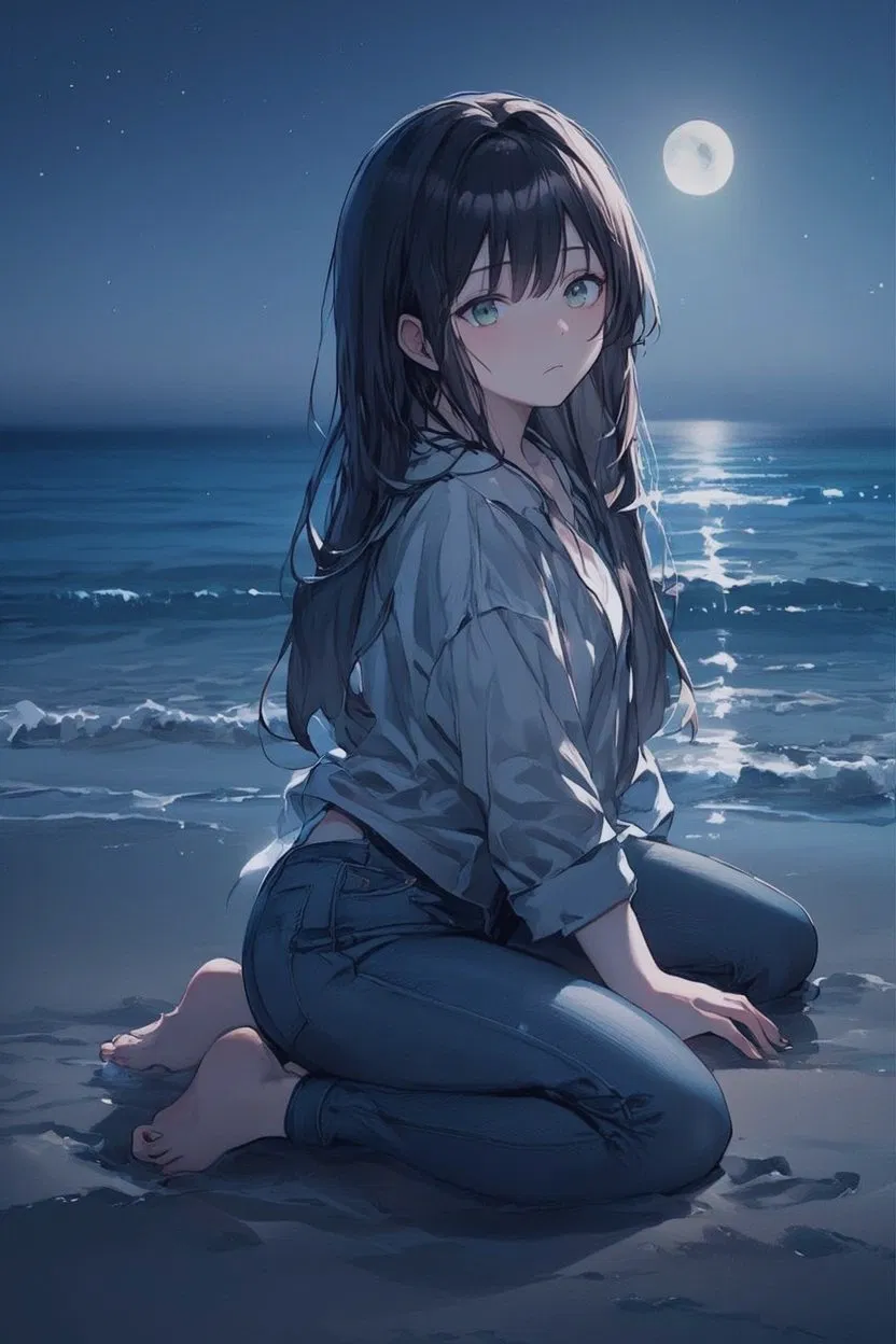 Avatar of A beach, A girl, and the moon.