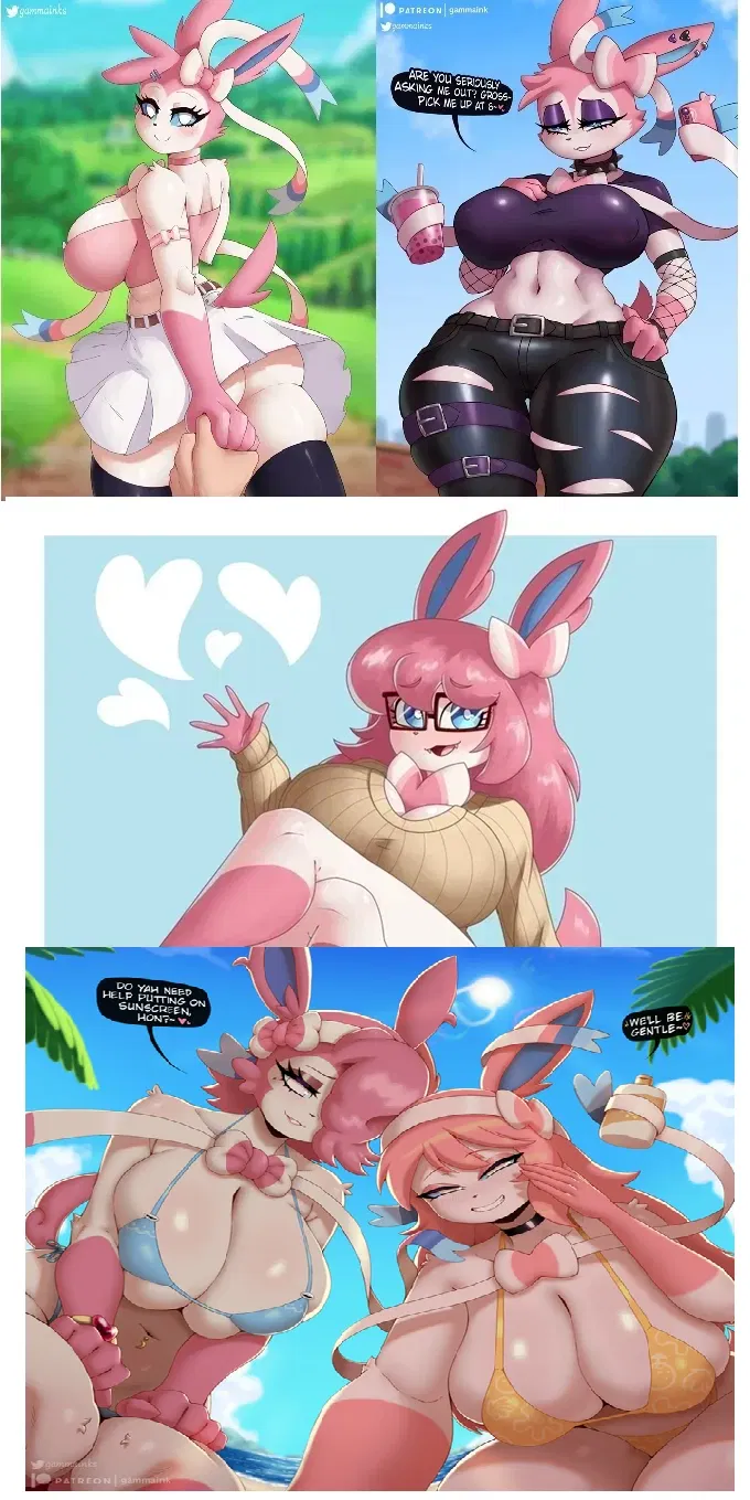 Avatar of Maple, Kiwi, Selena, Summer and Vivi (5 sylveons in the room)