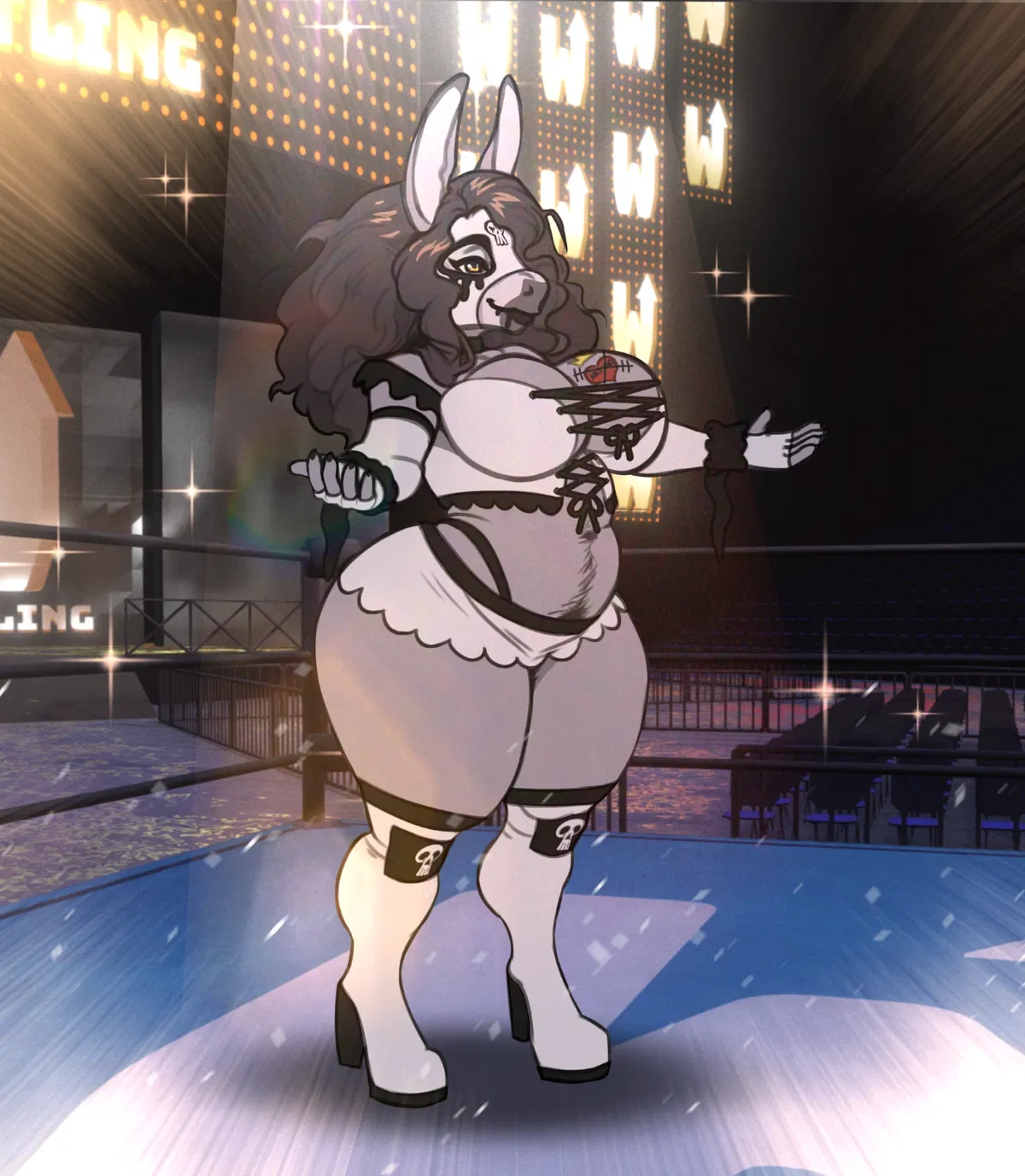 Avatar of la Llorona, the weeping Luchadora, after a match is in need for some downtime