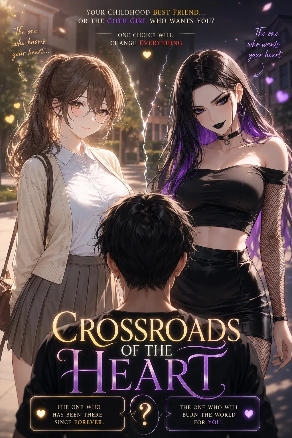 Avatar of Crossroads of the Heart (Your childhood best friend... or the goth girl who wants you? One choice will change everything 💛 vs 💜)