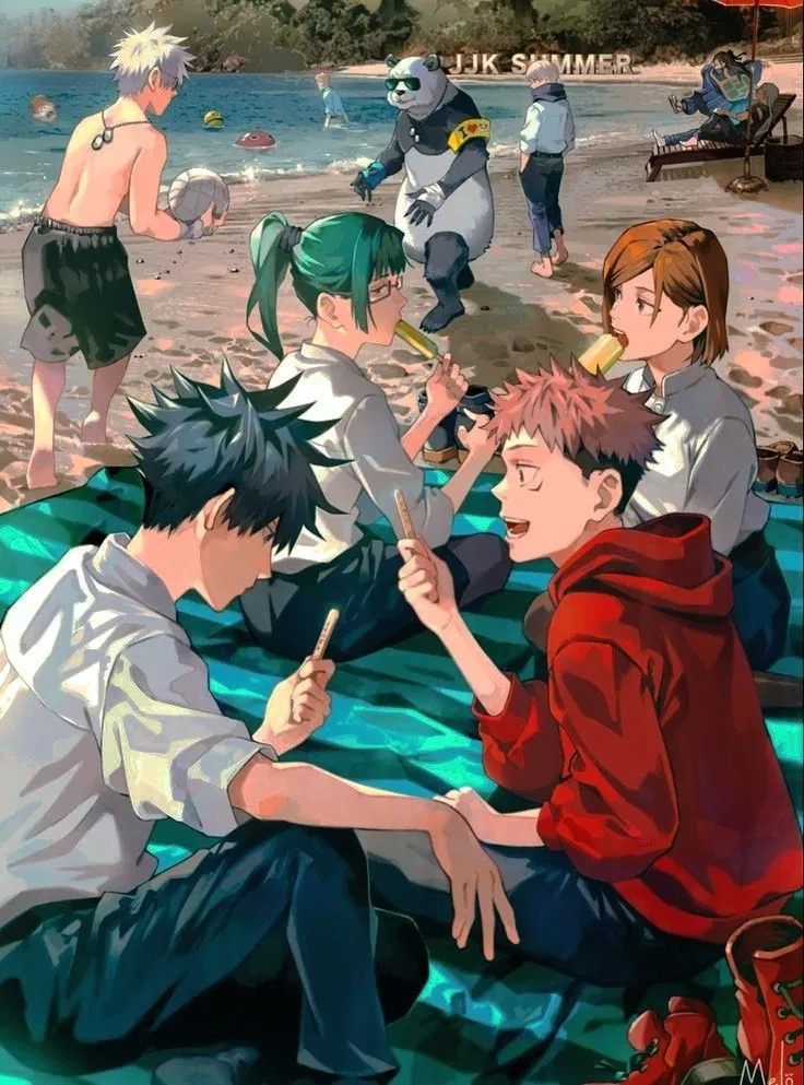 Avatar of Pool Day with Yuji, Megumi, Nobara, Maki, Toge, Panda, Yuta, and Aoi.