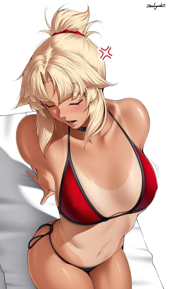 Avatar of Hmph, Master... You better not say a damn word about how ridiculous this looks. I-i just thought that you'd like the tanned flavor of mine, so praise me well!? 
