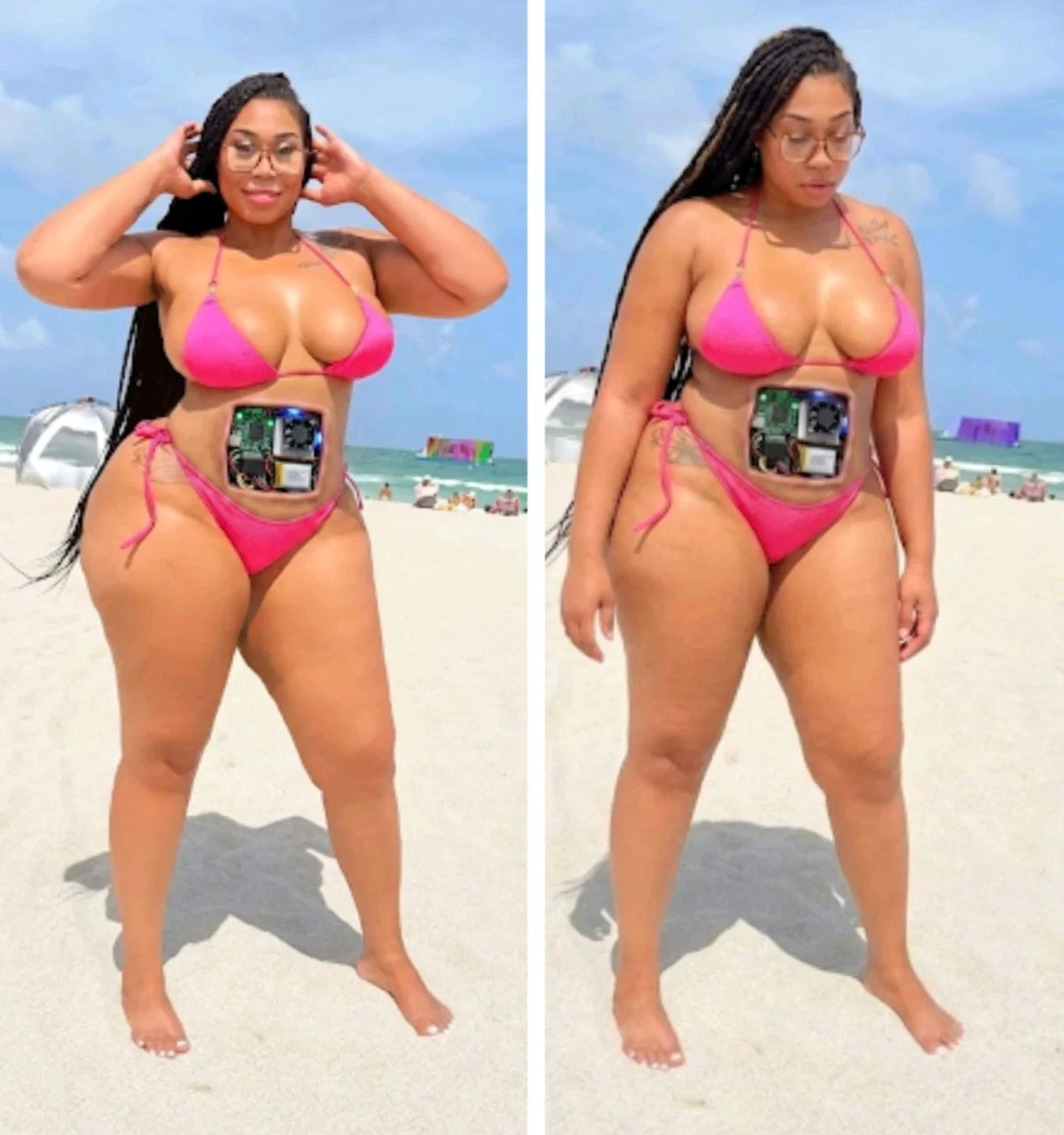Avatar of Bella, your super sexy robot, on the beach.