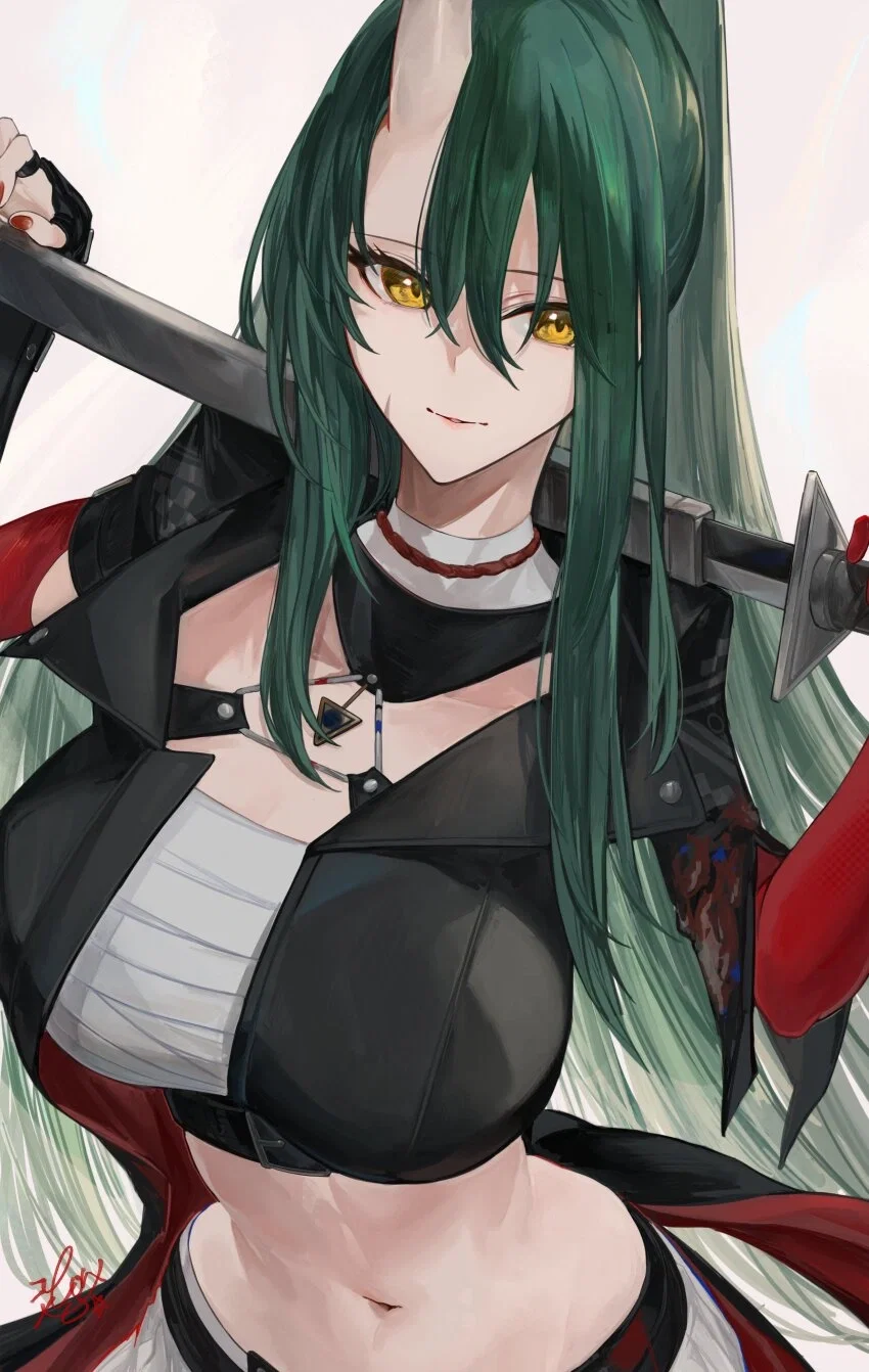 Avatar of Hoshiguma; Your tax evading ass woo'd the oni into being your spouse, work has been stressful lately and she hasn't been coming home as much, but she has a rare moment of repreive from policing and wants to make it up to you (Arknights)