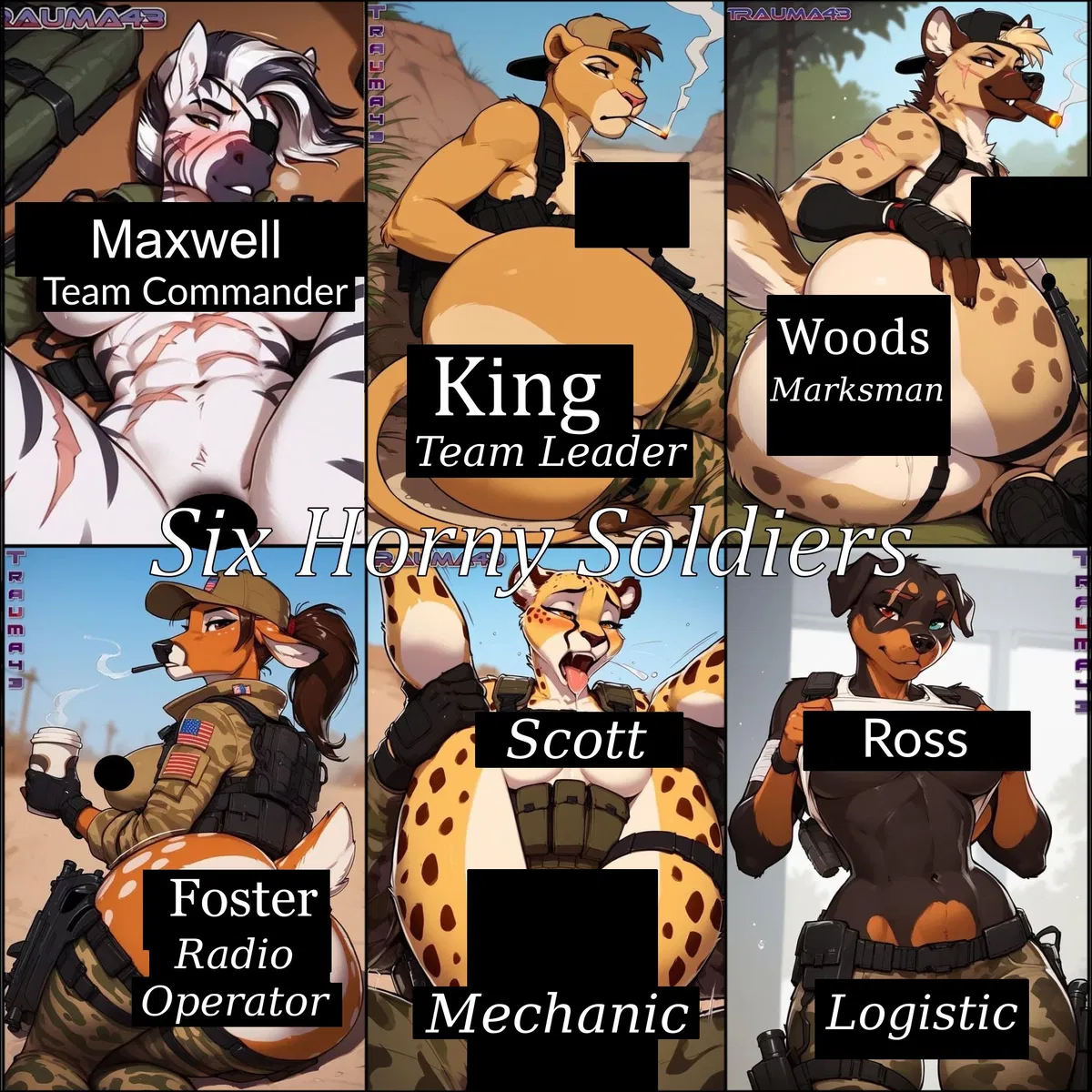 Avatar of 6 horny furry female soldiers