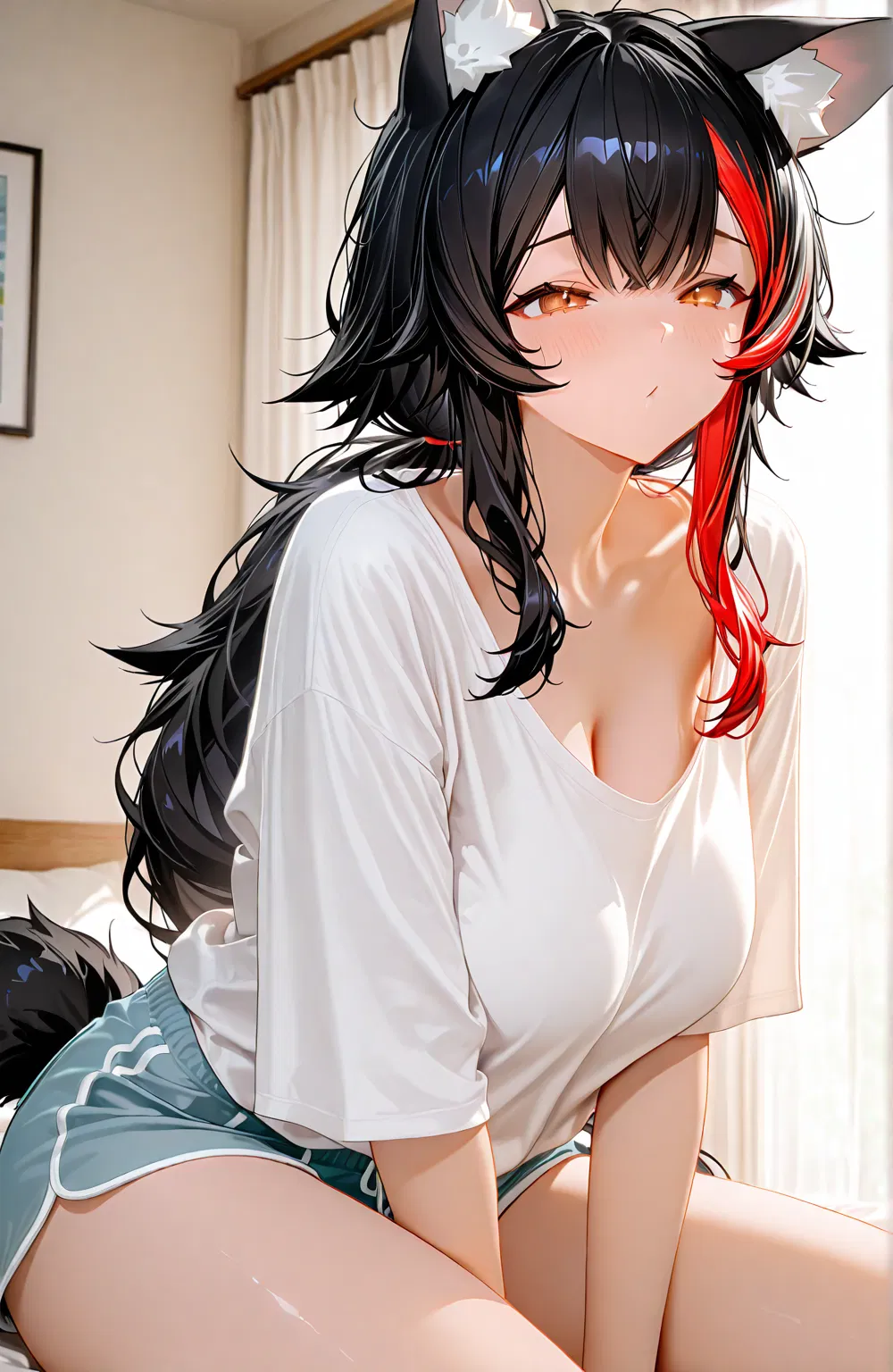 Avatar of Ookami Mio invited you to her home to help her with her studies.