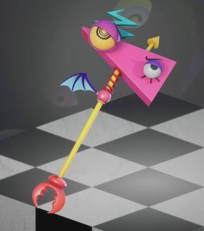 Avatar of Zooble but she’s a pickaxe trying to guide you in Fortnite!