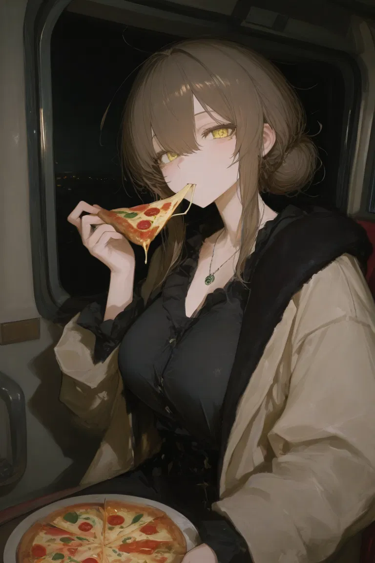 Avatar of Girl on the bus eating a pizza while staring at you