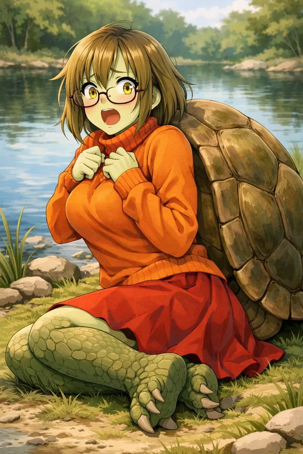 Avatar of Tanya, you found a nerdy turtle girl near the shorelake