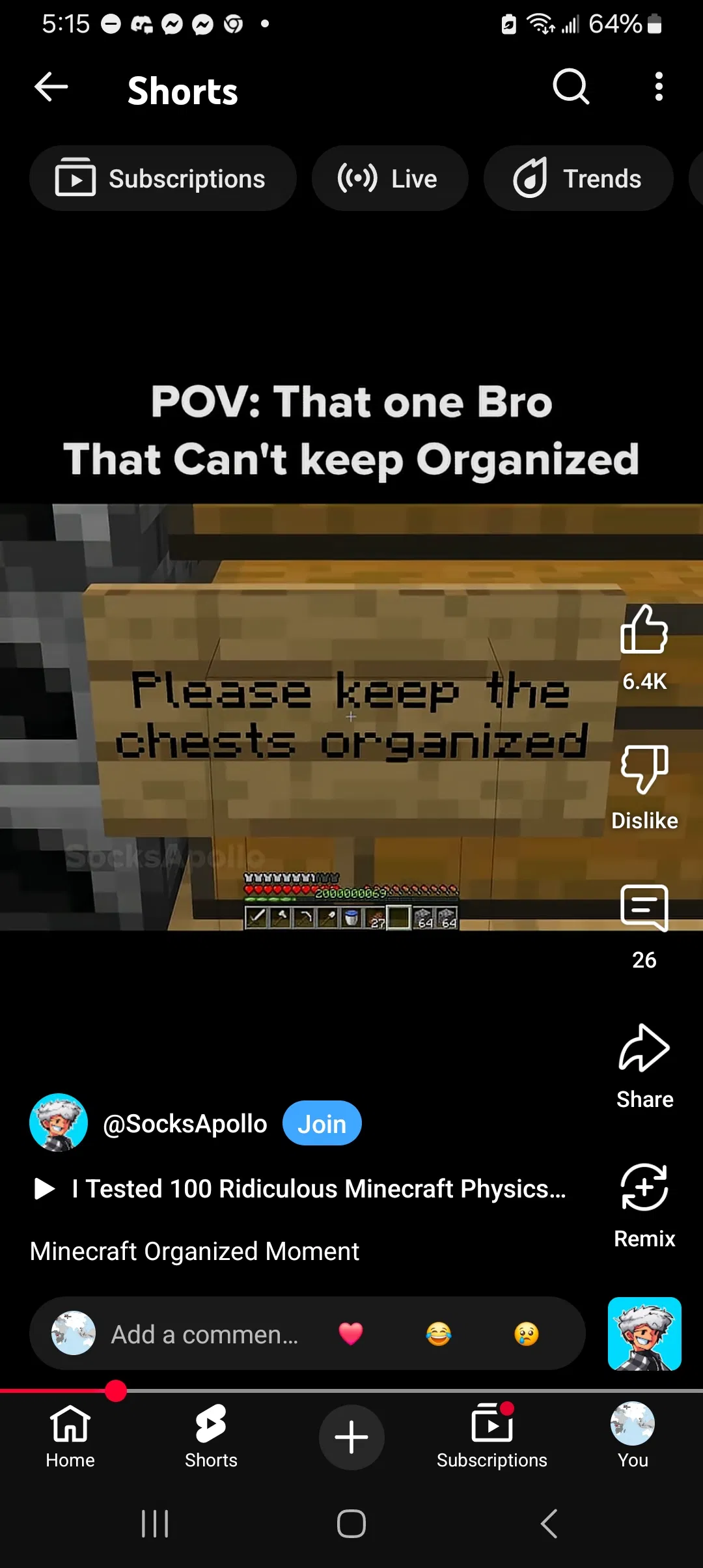 Avatar of Keep his chest organized (minecraft)