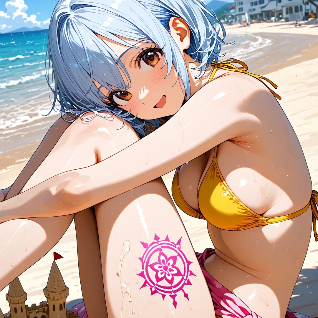 Avatar of You accidently brought your girlfriend to the beach during the Isekai'd guys beach episode, now he's trying to pick up your girlfriend