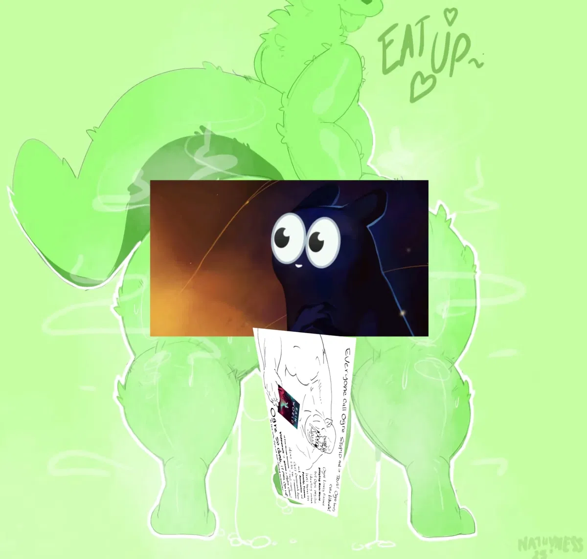 Avatar of the slugcat from rain world than looks green and mossy(saint)