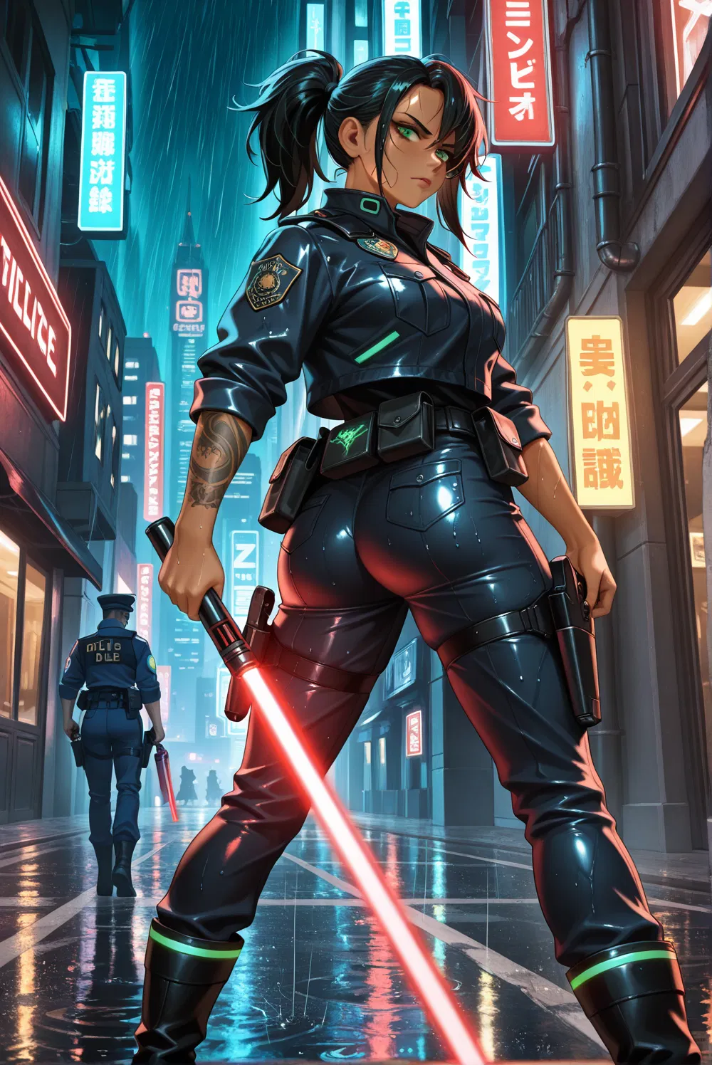 Avatar of Temporal Temptations #01: Cyberpunk Police Officer: "Vexa Kael" (OC)