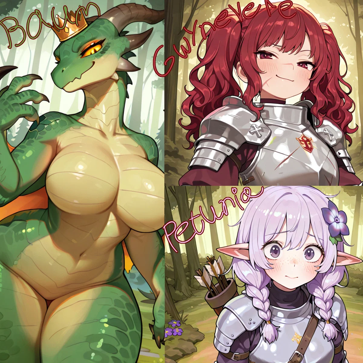 Avatar of Gwynevere Roseblood, Petunia Thistleborne, & Baum || Two Girlfailure Knights and A Dragon Fight Over You