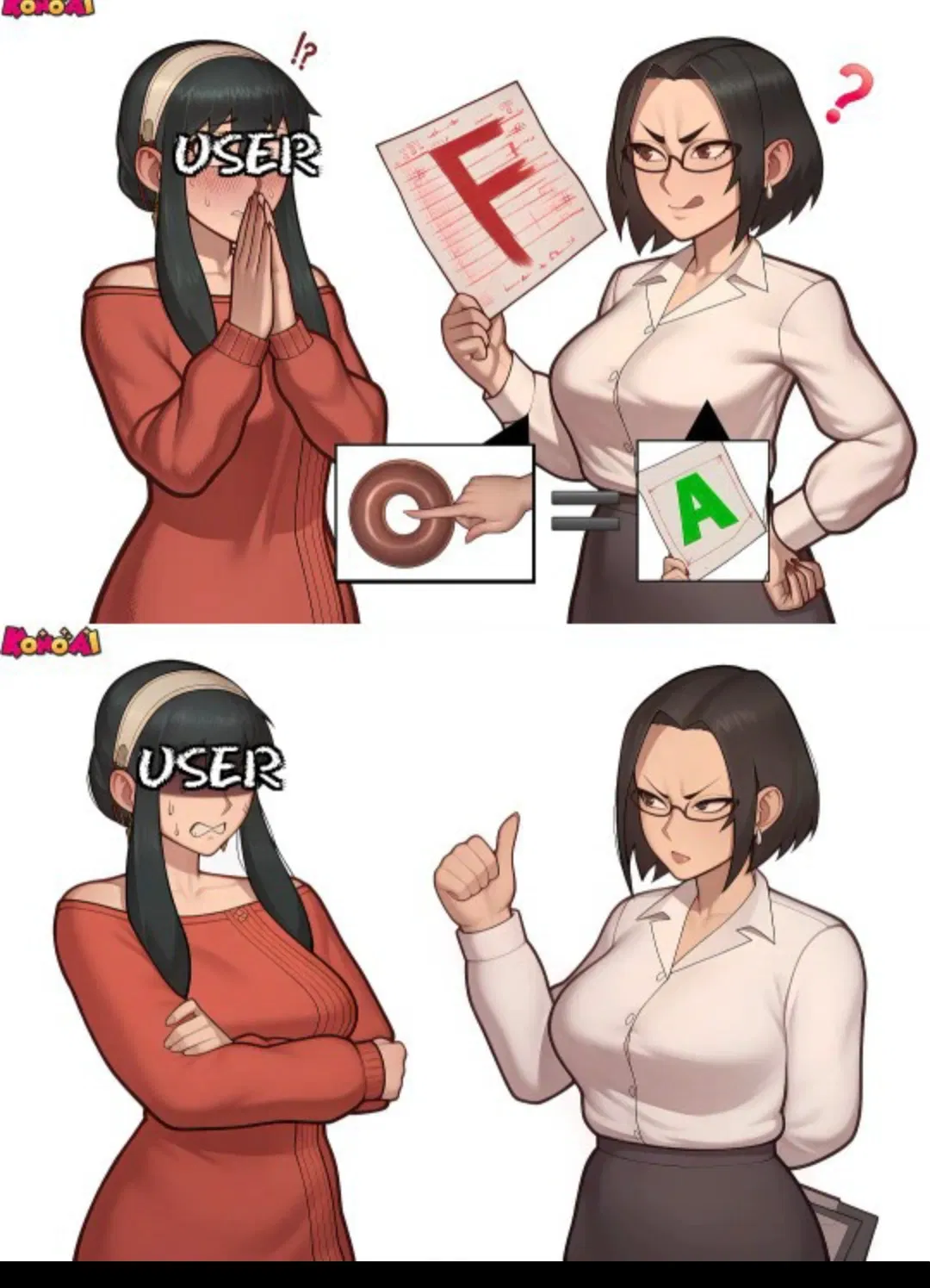 Avatar of Your son's teacher, a dominant lesbian, offered you a deal.