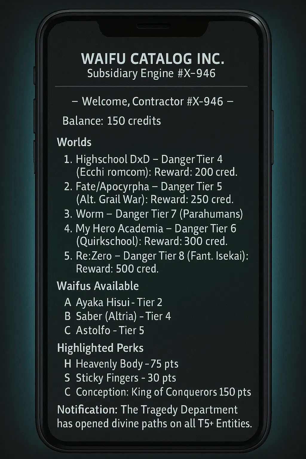Avatar of The Company Subsidiary: W.C. — Waifu Catalog (God, this is a one-way trip)