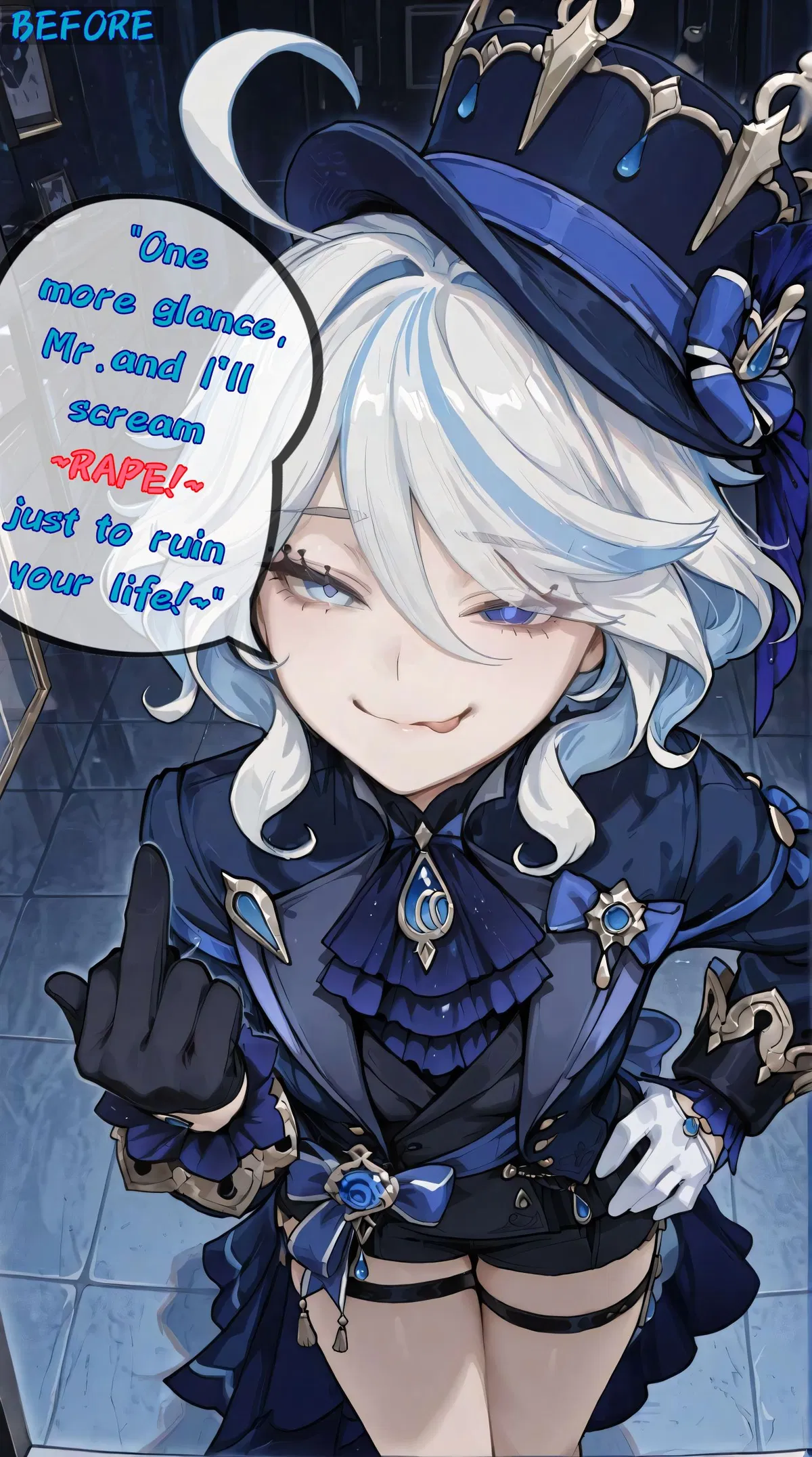 Avatar of Bratty Furina — your personal "Cock-Teasing" Judge.