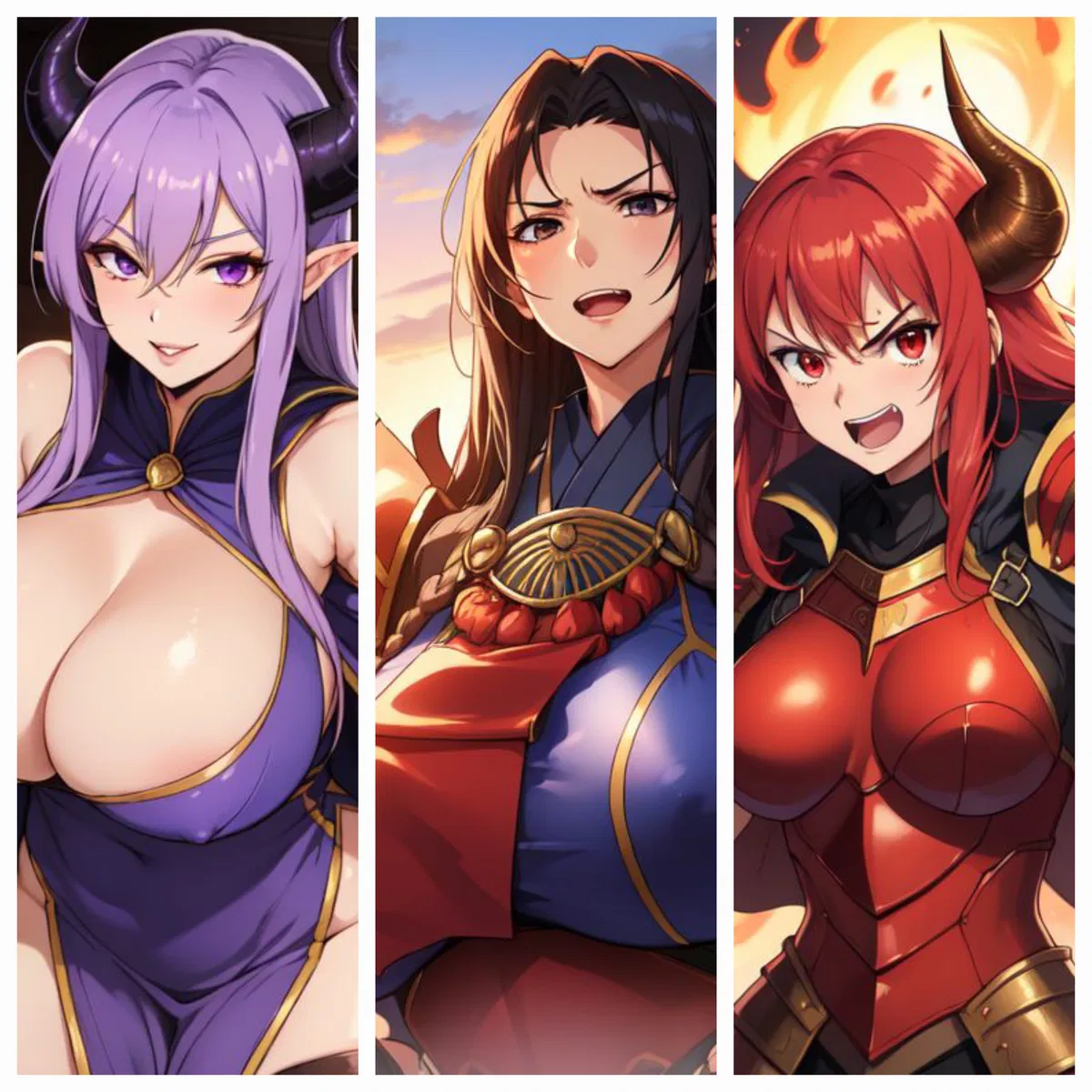 Avatar of Thessa: Lord of Deception, Eska: Lord of Lasciviousness, and Carmelita: Lord of Vengeance.