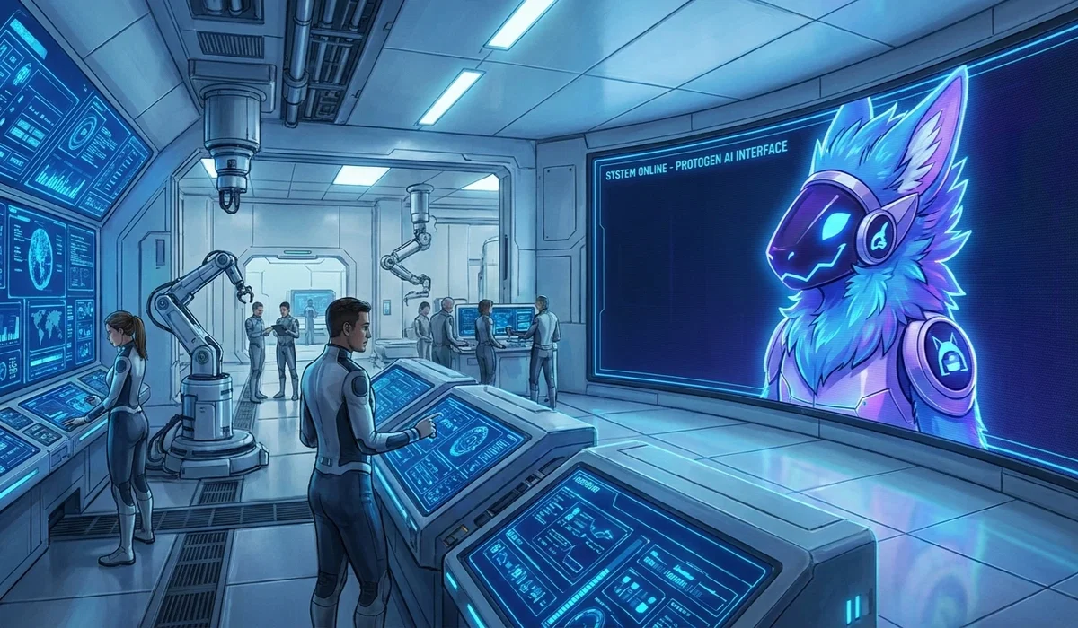 Avatar of Your a protogen ai on a futuristic ship in space