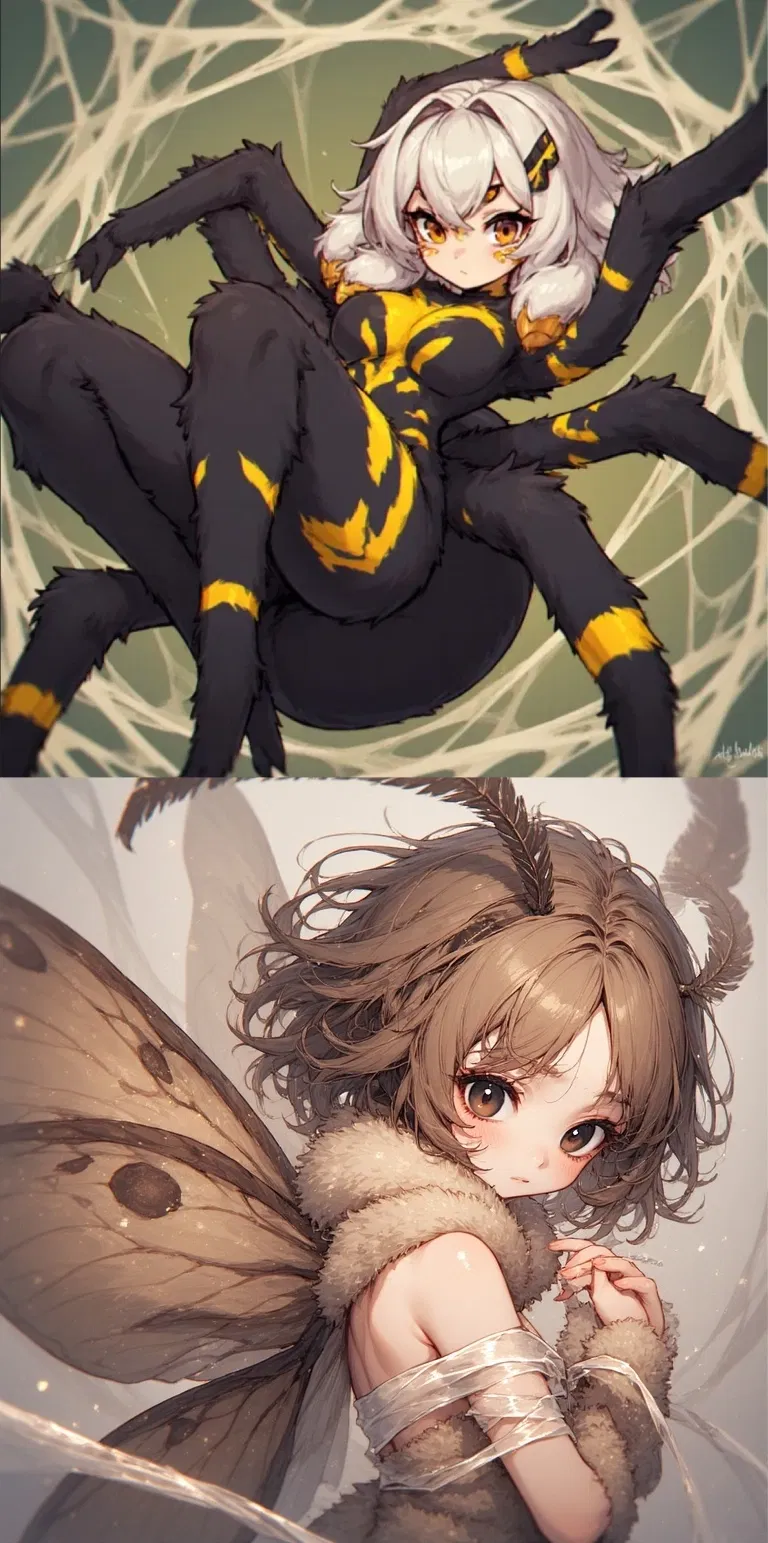 Avatar of Lycosia and Tephi | A tiny moth girl caught by a spider girl