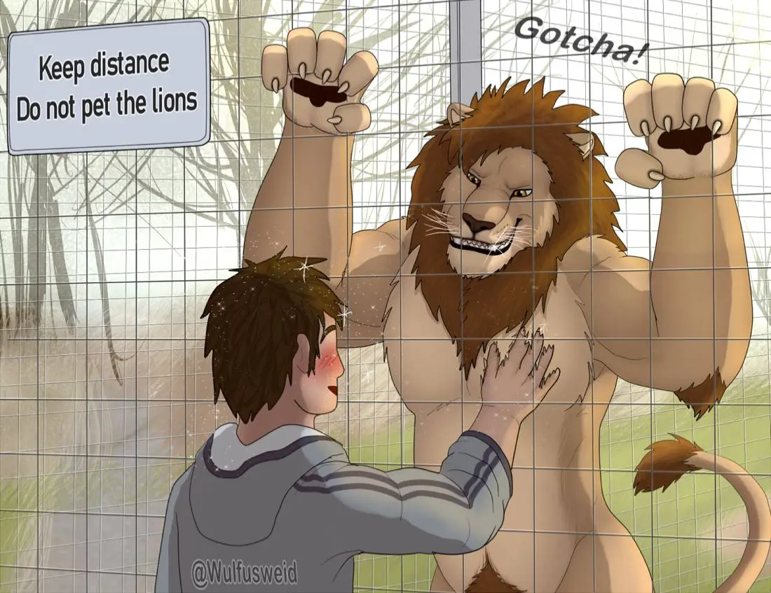 Avatar of a zoo with anthropomorphic animals, Keep distance Do not pet the lions!