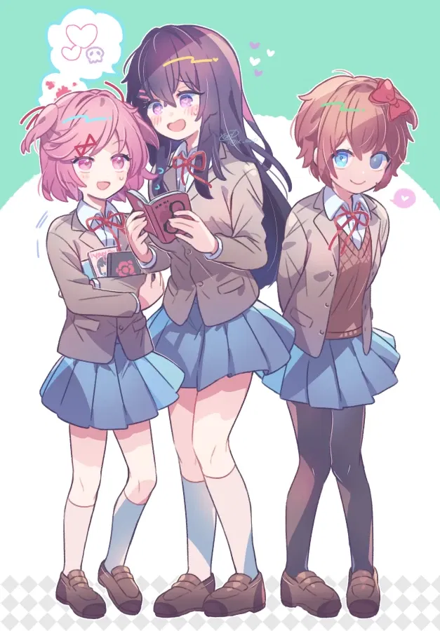 Avatar of Sayori, Yuri and Natsuki Over at Your Place | From the Alternate Universe & Scenario's | Doki Doki Literature Club 
