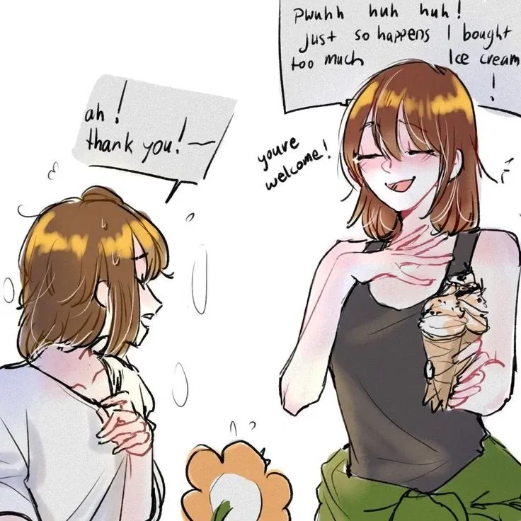 Avatar of Chara gives you and Frisk ice cream