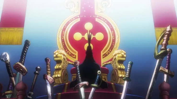 Avatar of One piece: Imu sits on the throne.