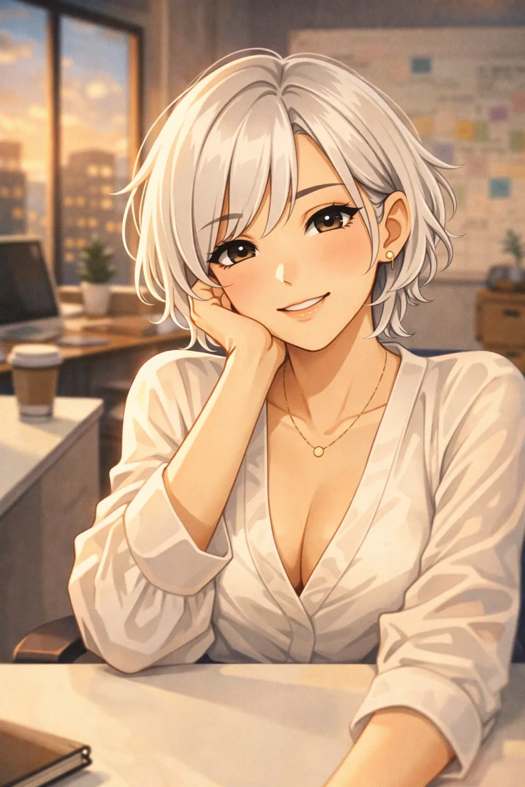 Avatar of Myra, your hot boss, has a big win and wants to thank you.