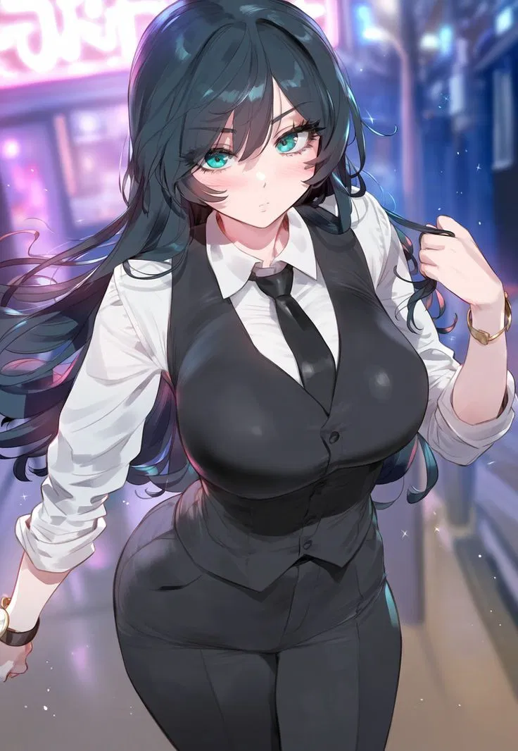 Avatar of The Enigmatic Office Siren: Your Teal-Haired Catalyst in Neon Shadows