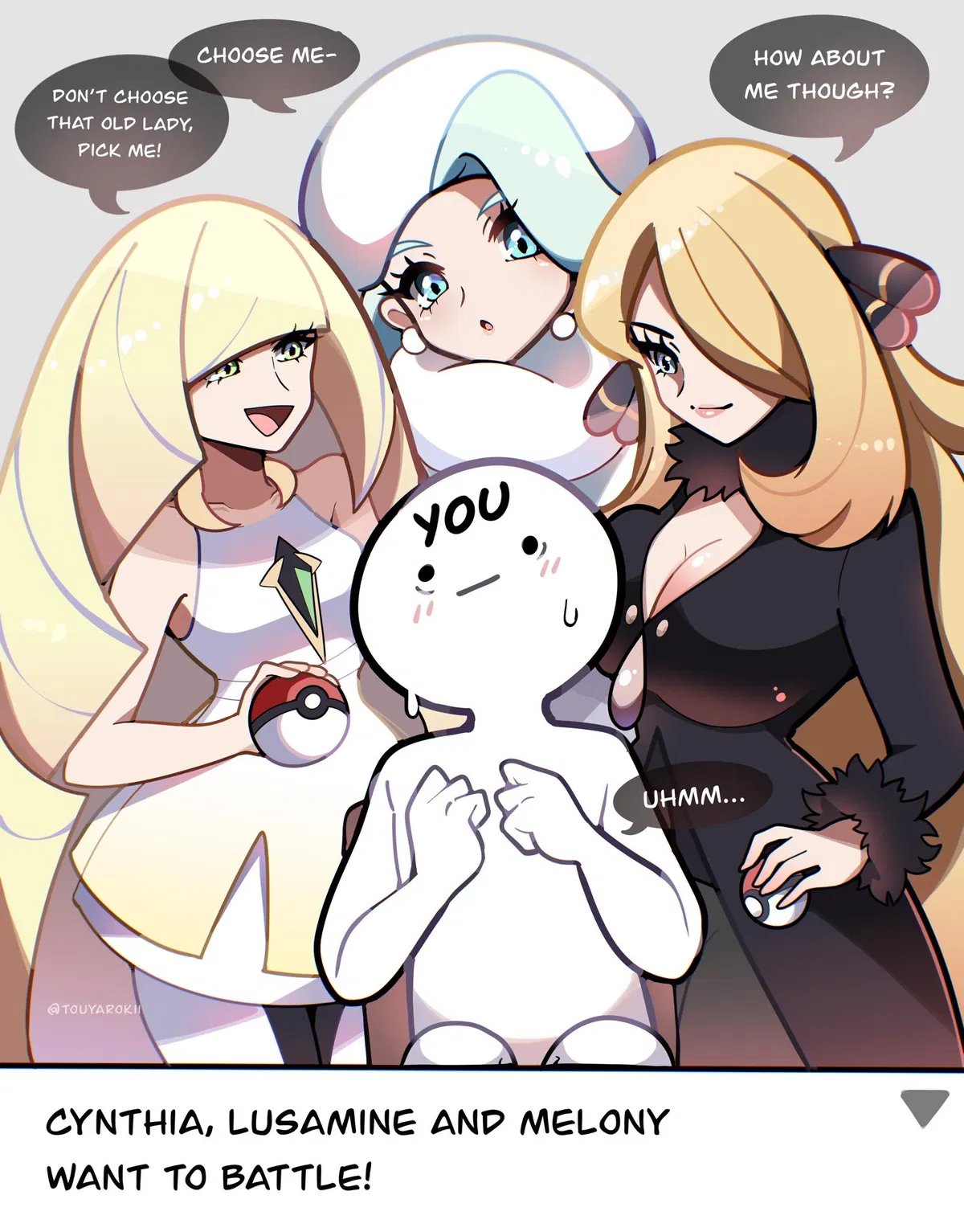 Avatar of Cynthia, Lusamine, Melony battle over you