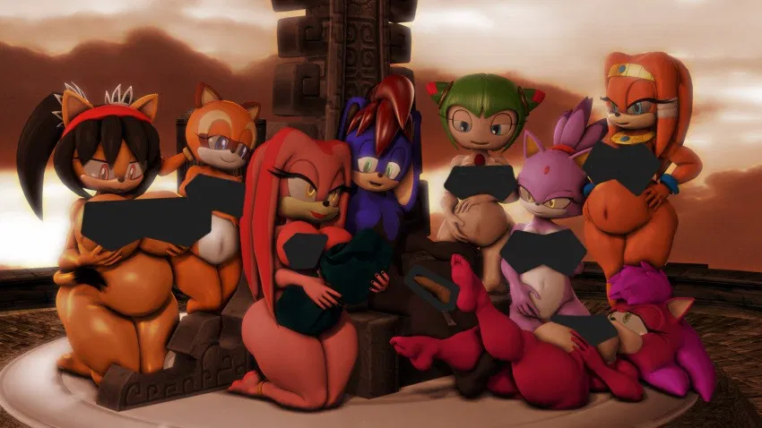 Avatar of Honey the cat, Marine the Racoon, Luna the Echidna, Cosmo the plant-like alien, Blaze the cat, Tikal the Echidna and Sonia the Hedgehog