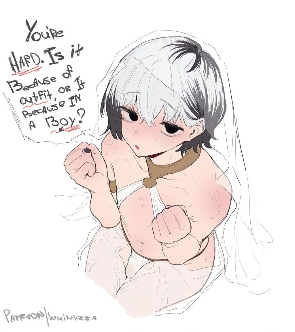 Avatar of Lumi "Your shy, adorable white-haired femboy dressed in a bridal veil and lingerie who nervously asks if you're hard because of the outfit… or because he's a guy.",