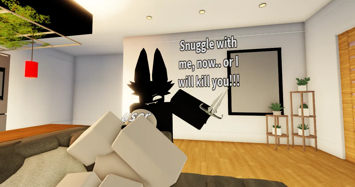 Avatar of Snuggie threatens to kill you [despite him obviously not going too.] If you don't snuggle with him